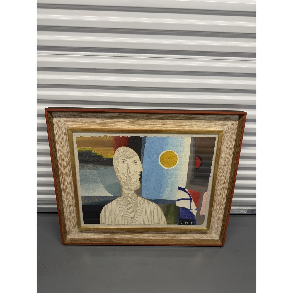 Vintage Max Papart Man With Mustache Mixed Media Collage Framed 58/60 1981
